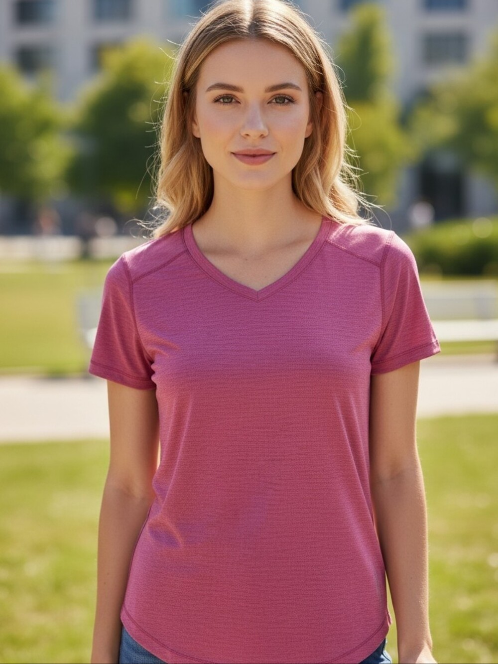 Head Women's V-Neck Short Sleeve Tee - Fuchsia Pink